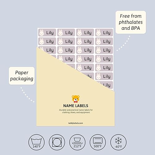 Miniatura 4 de Etiquetas de nombre personalizadas para niños (60)  Etiquetas impermeables y duraderas para ropa para niños, etiquetas para suministros escolares,