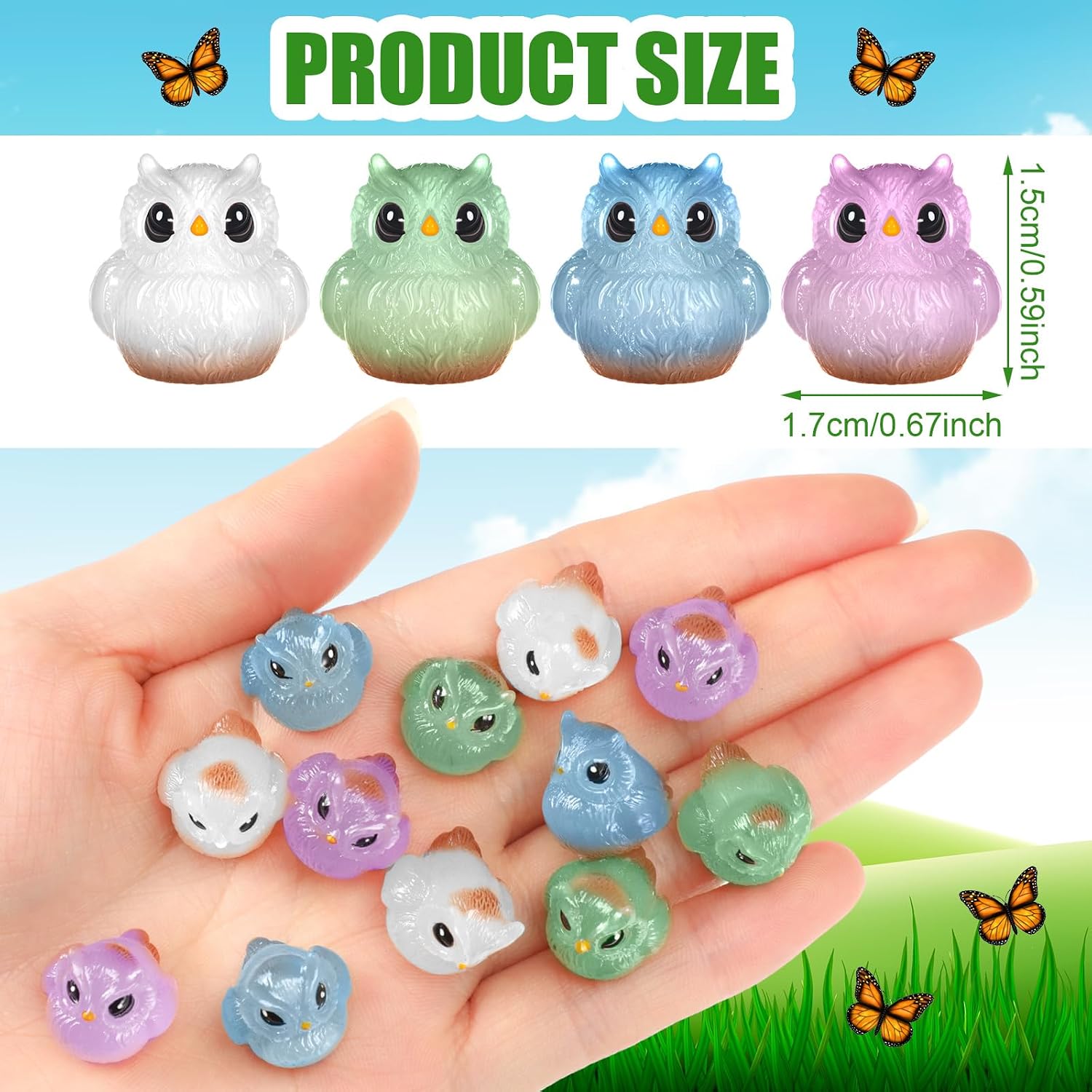Weysat 100 Pcs Mini Resin Owls Luminous Tiny Resin Owls Glow in The Dark Miniature Figurines Fairy Garden Accessories Supplies Animals for Garden Micro Landscape Plant Pots Bonsai Craft Decor