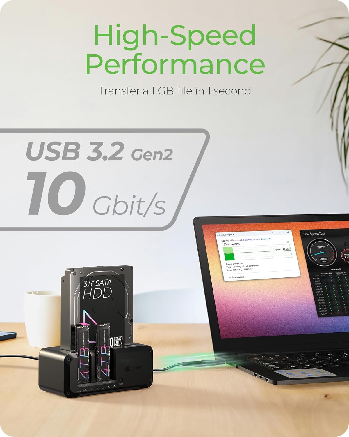 M.2 NVMe & SATA SSD/HDD Hard Drive Docking Station, ICY BOX USB-C 10Gbps NVMe Cloner&Reader, TripleBay Hard Drive cloner for 2.5"/3.5" SSD&HDD Hard Drives, Offline Cloning, Tool-Free (3 Bay) - Image 6