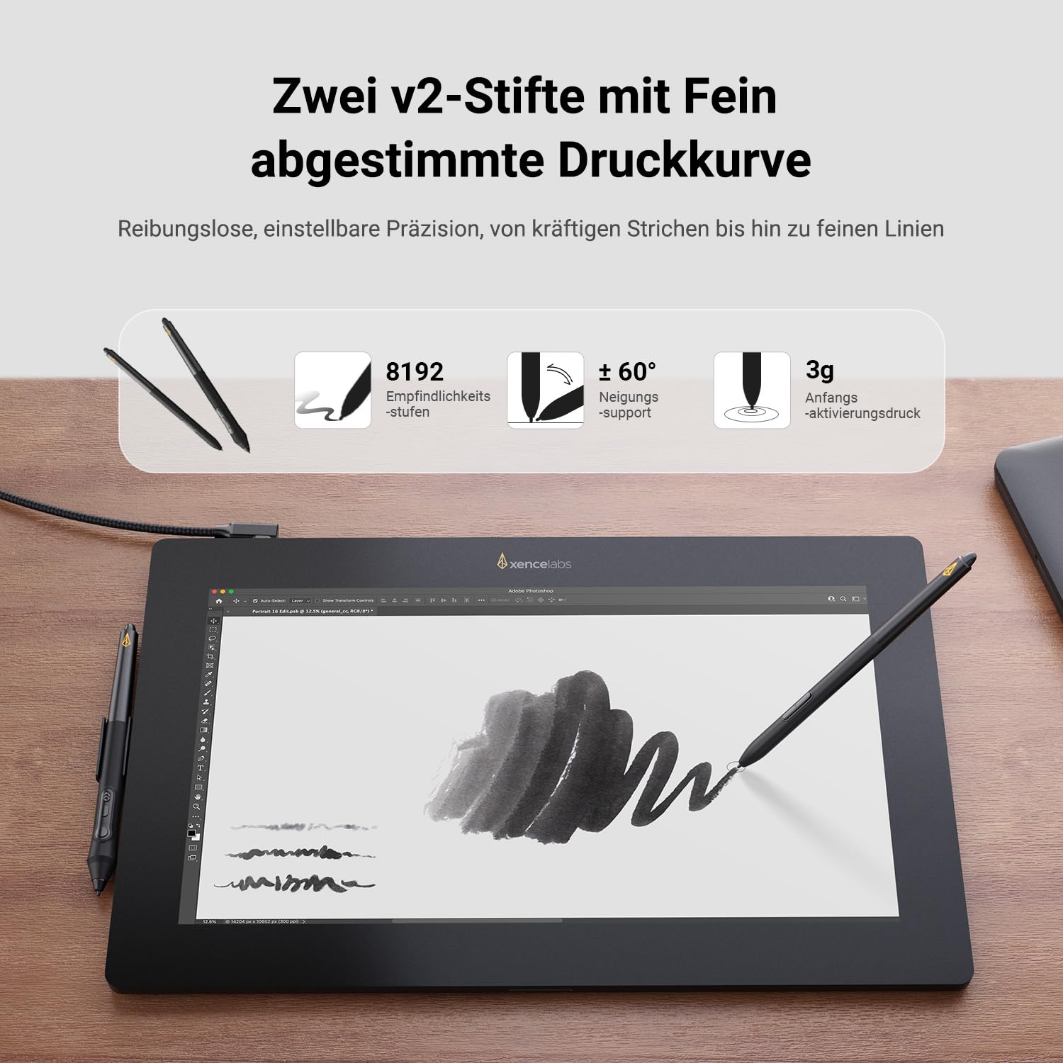 Xencelabs Pen Display 16 Lite 4K OLED Professionelle Grafiktablett mit Display 16 Zoll Grafik-Display mit 2 Batterielosen Stiften