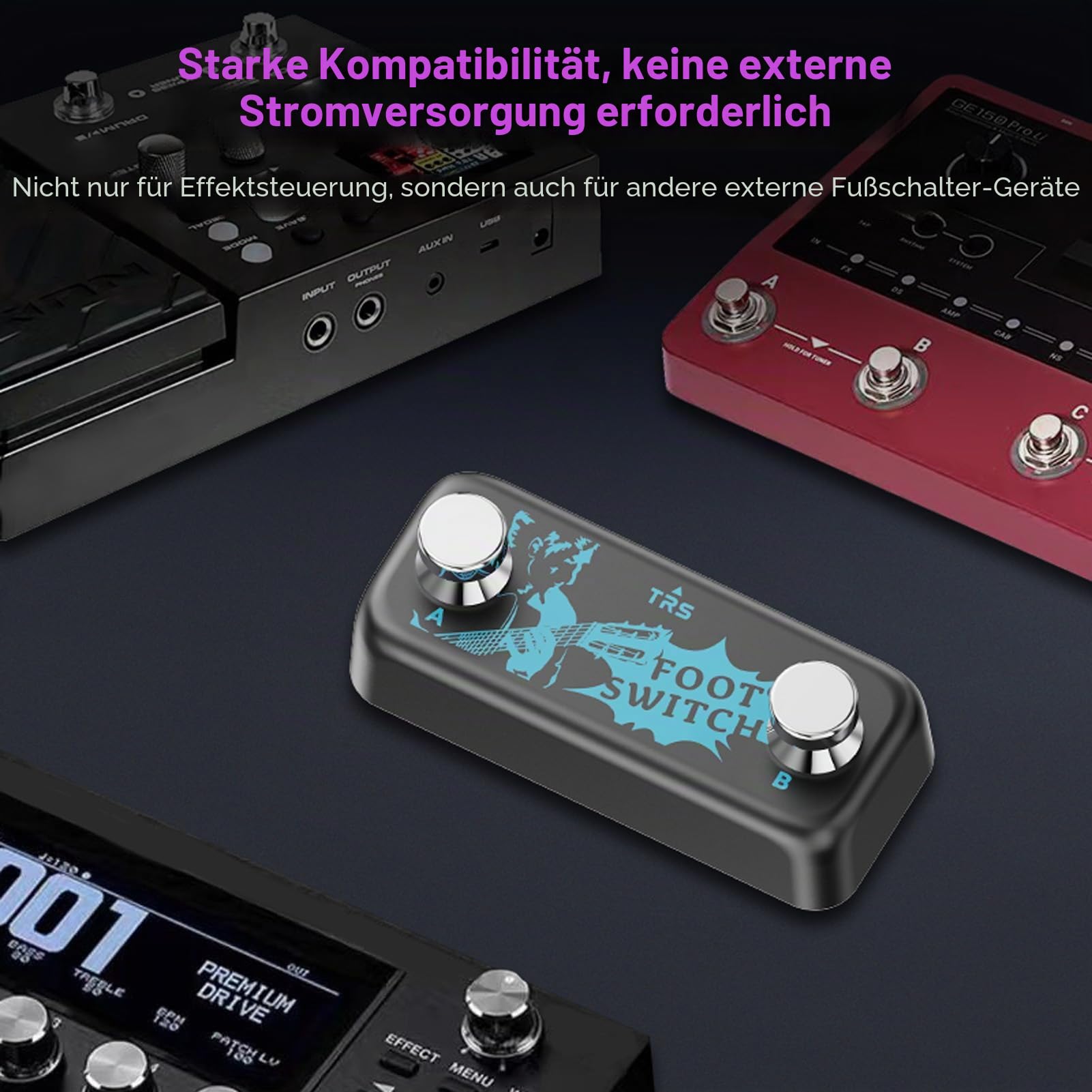 Btuty Dual Footswitch Pedal Momentary, Fußschalter - A B Kanal Fußschalter 6.35mm TRS Stereo-Eingang Plug and Play für umfassende Effekt-Controller-Steuerung Effektpedale