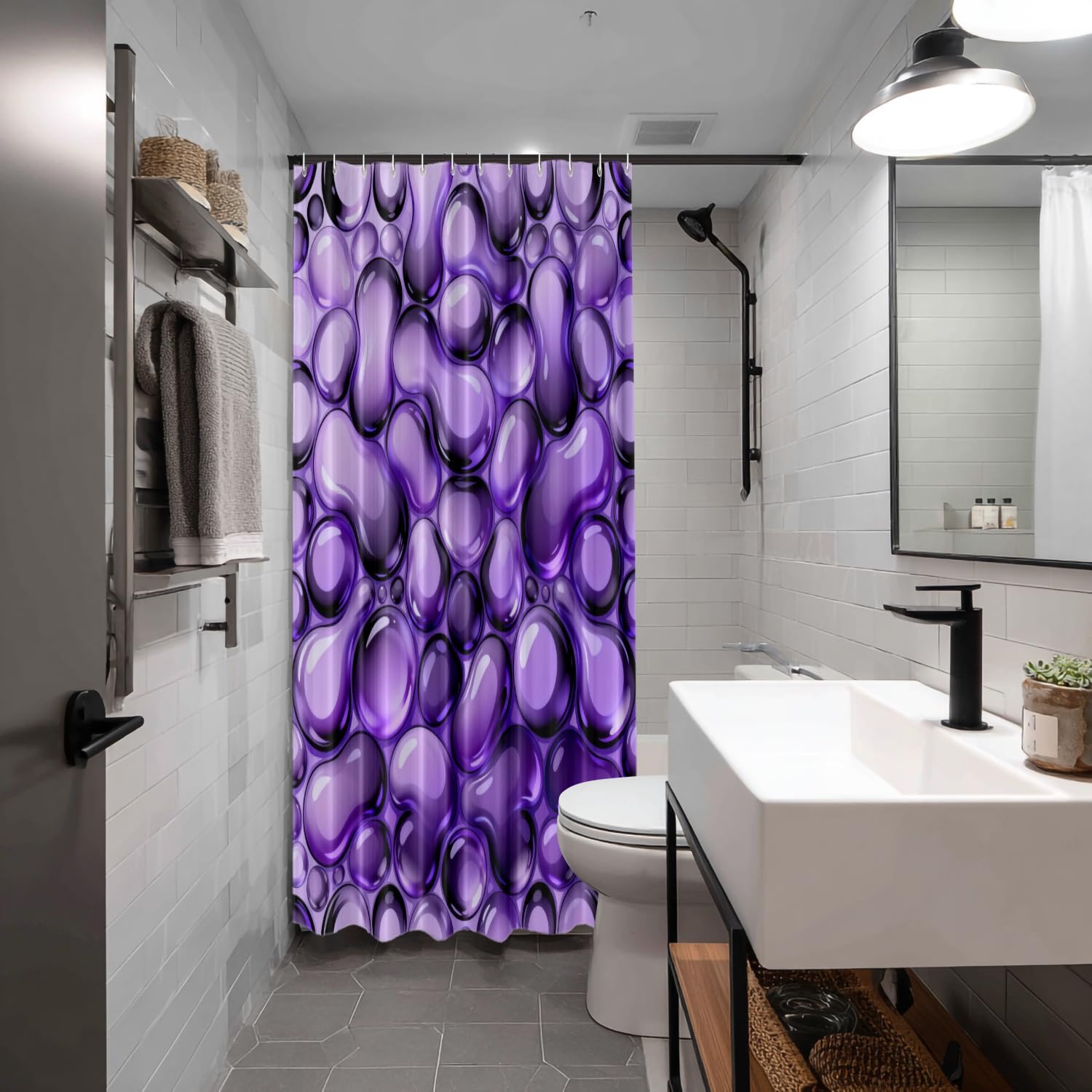 Batmerry Purple Stripes Decor Shower Curtain,Leopard Fur Abstract Colorful Textures Bathroom Decor Polyester Plastic Rings Quick-Drying Waterproof for Bathtubs/Bathroom, 72x72 inches