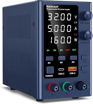 DC Power Supply 0-30V 0-5A ، Lab DC Power Supply Variable with Memory Storage ، Bench Power Supply with Encoder Adjustment & USB-A / Type-C Fast Charging Interface