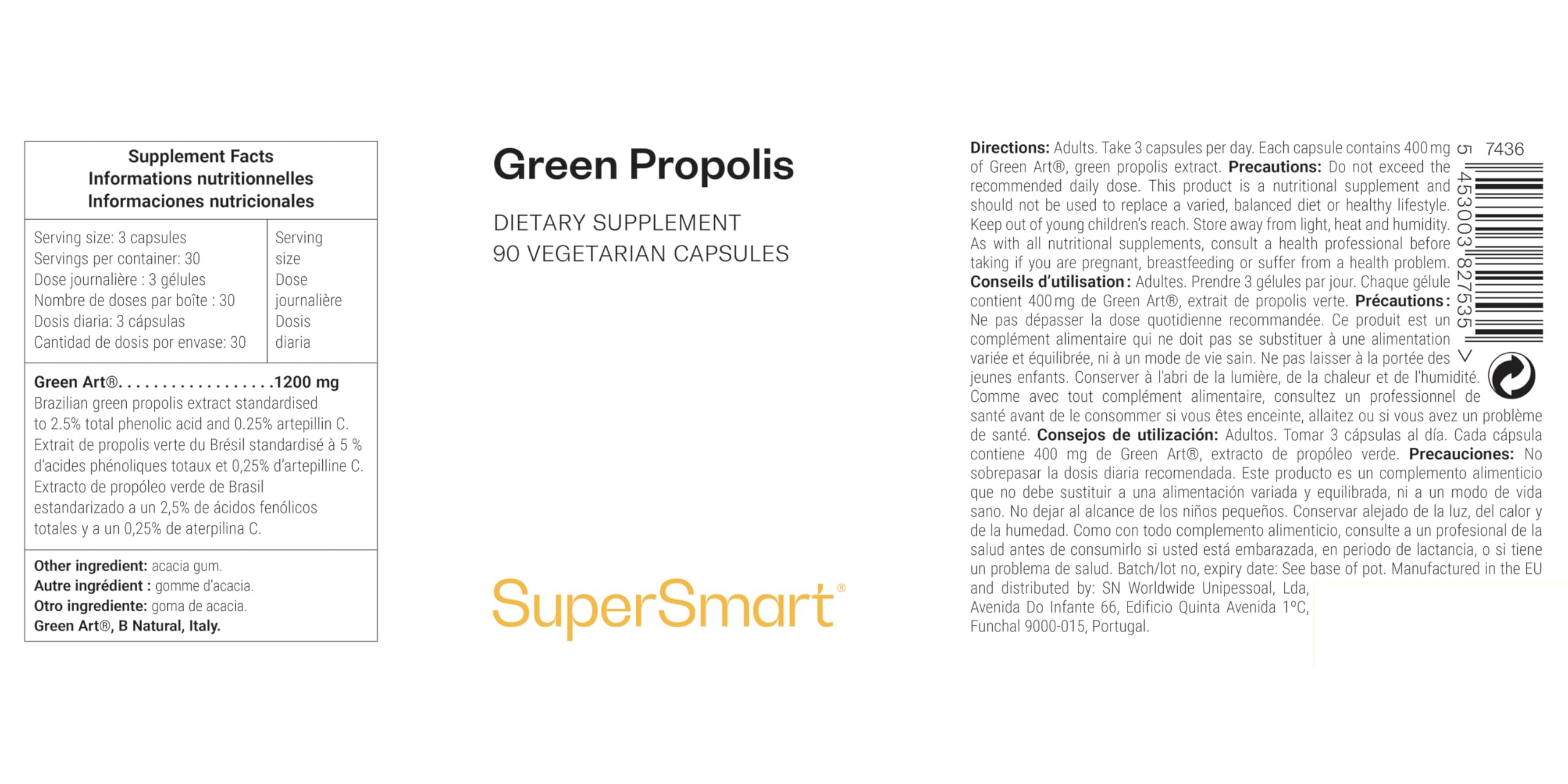 Green Propolis - Extrait de Propolis Verte du Brésil - Secret Santé de la Ruche - Antioxydant Puissant pour l’Immunité - 90 Capsules Végétariennes - SuperSmart