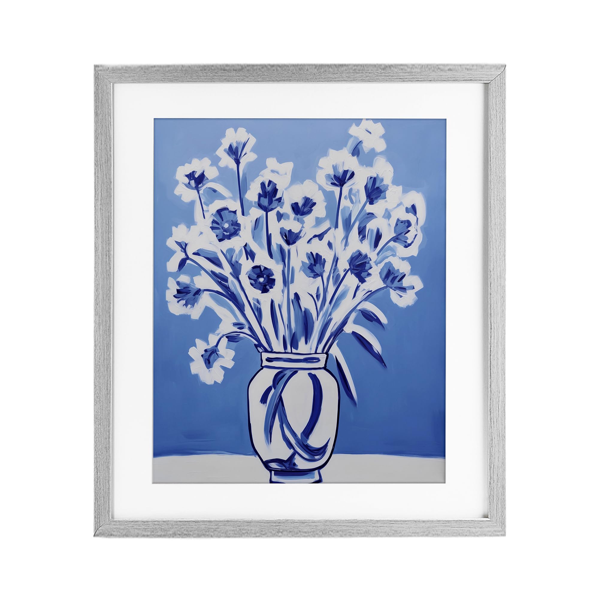 Affiche encadrée fleurs contrastées Stupell Industries cadre deco mural bleu et blanc