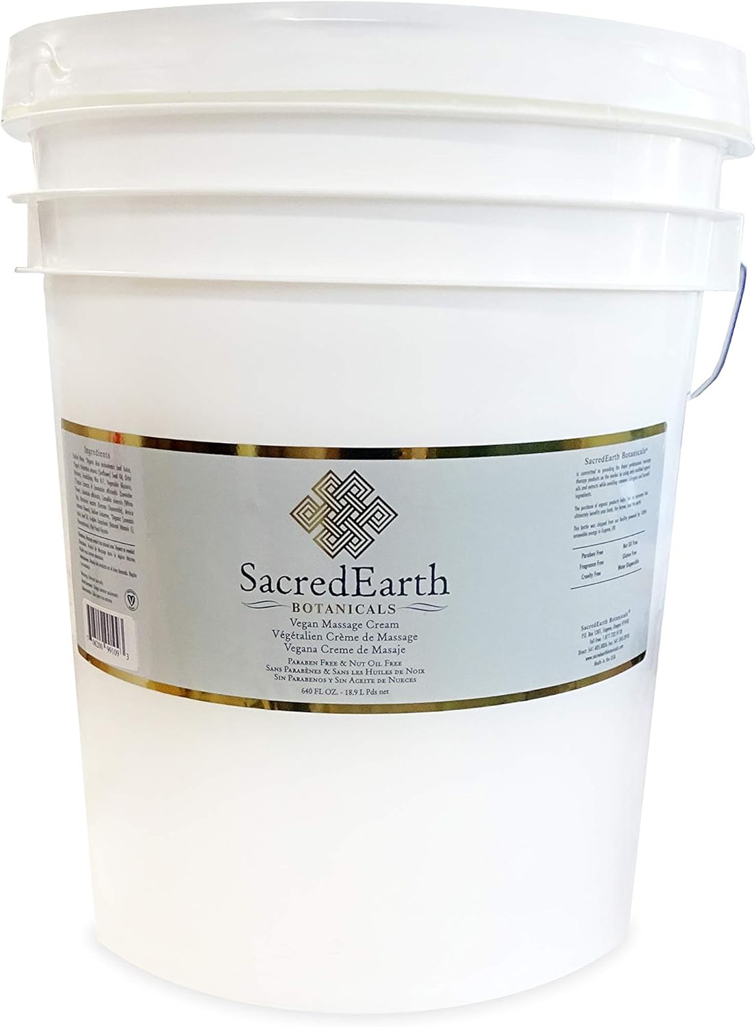 Vegan Massage Cream (5 Gallon Pail) - Unscented, Water Dispersible, Nut Oil Free, Gluten Free and Contains Only Certified Organic Oils and Extracts.