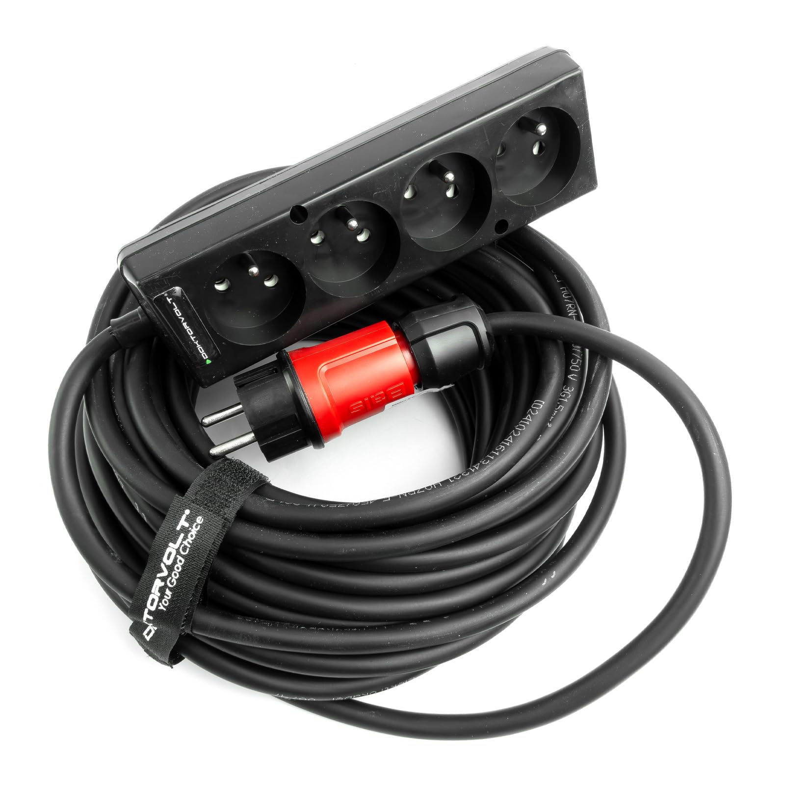 Doktorvolt Rallonge électrique - 4 prises - 15 m - Multiprise 3 x 1,5 mm² - Résistant à l'huile et aux intempéries - Noir