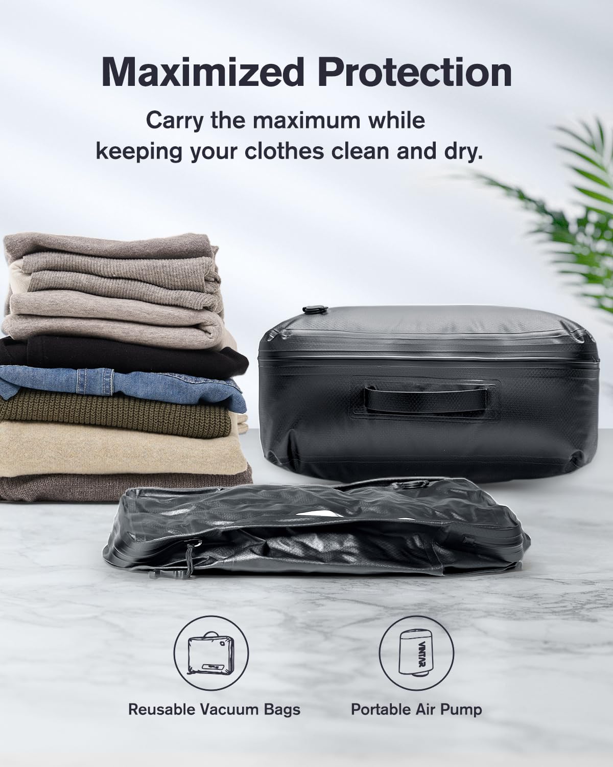 Vakuumbeutel für Reisen, platzsparende Vakuum-Aufbewahrungsbeutel mit IP68 wasserdicht, Vakuumbeutel für Kleidung Reisen, wiederverwendbare Kompressionsbeutel für Handgepäck und Rucksack (40 l, 2