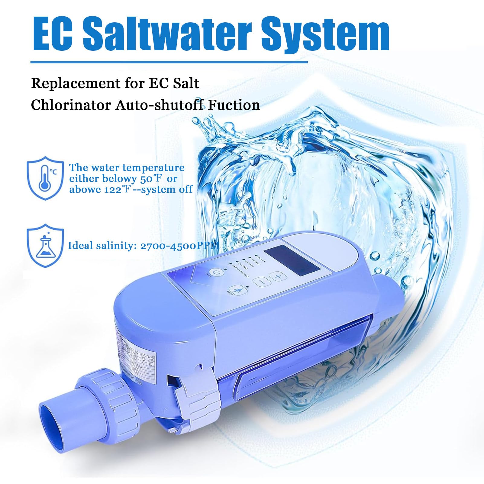 Clorador Inteligente Para Piscinas De Agua Salada, Generador De Cloro Salino (Hasta 16 000 Galones), Sistemas Para Piscinas De Agua Salada, Control Remoto Por Wi-Fi Y AplicacióN Para Nadar,35M³/8g/h