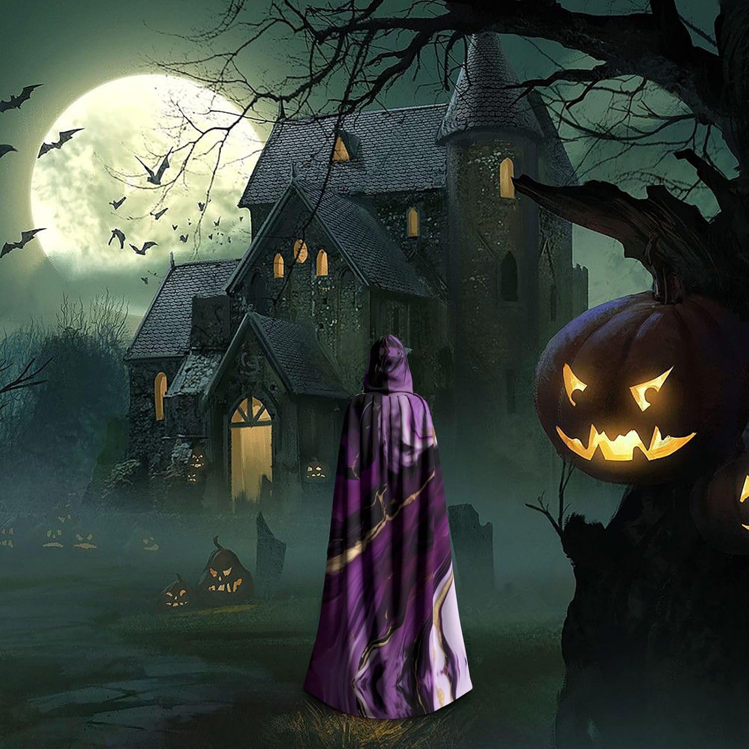SSIMOO Dark Purple Texture Marble 1 Enchanting Adult Hooded Cape for Halloween and Party Costumes-Fashionable Women's Robes,Capes