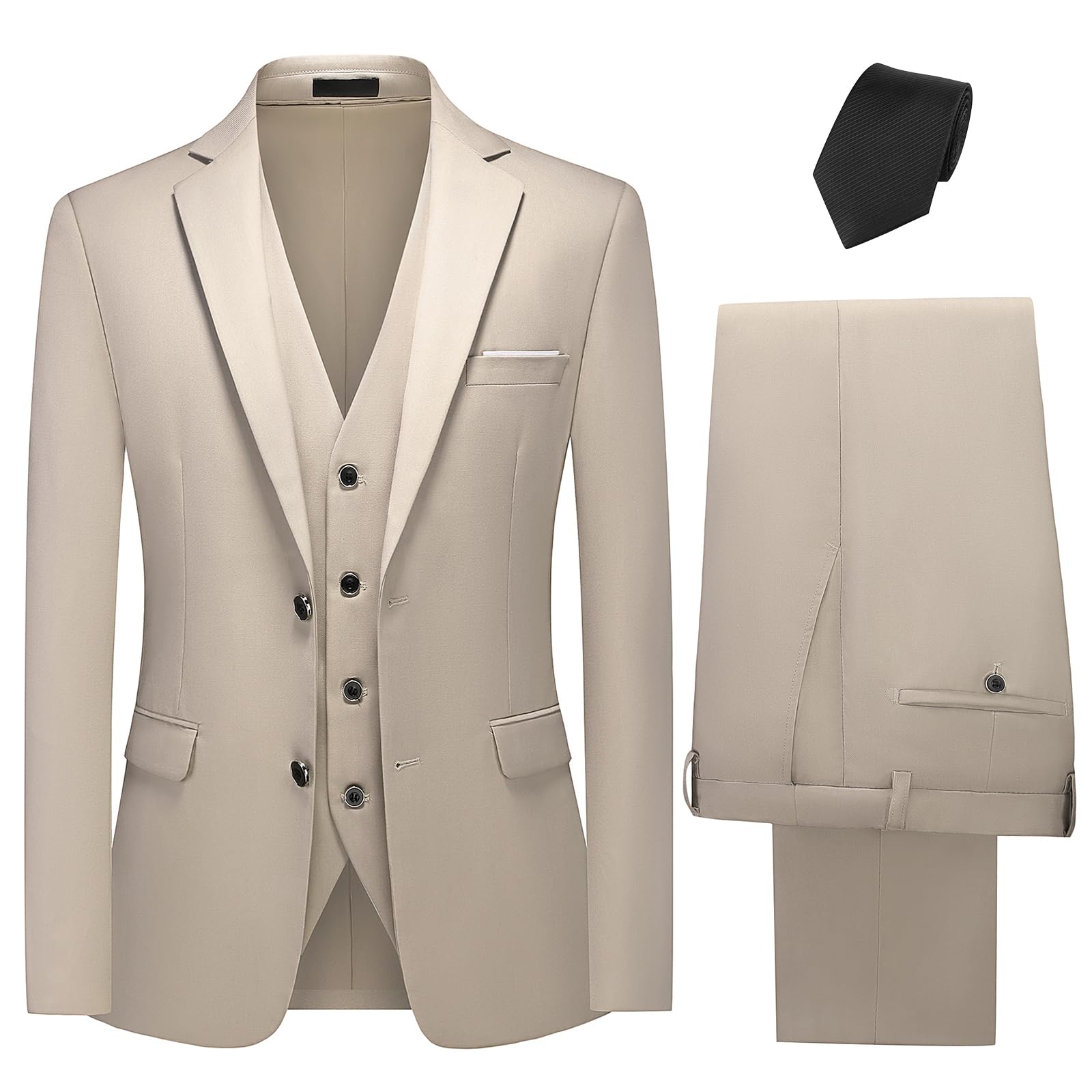 Costume Homme 3 Pièces Mariage Slim Fit à Deux Boutons avec Cravate | Smoking Costume de Couleur Uni Blazer Pantalon Gilet à la Mode Business