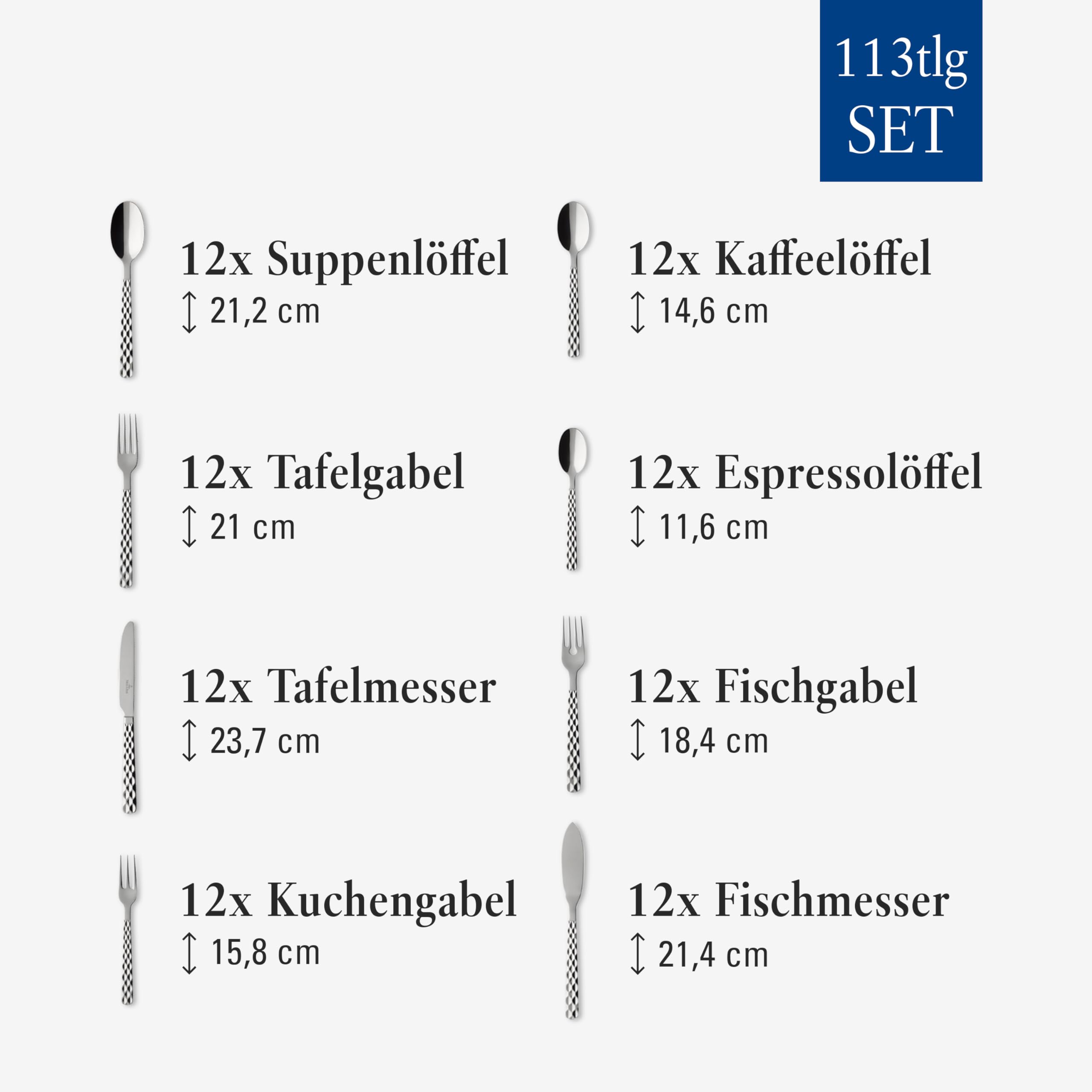 Villeroy und Boch Boston Tafelbesteck für bis zu 12 Personen, 113-teilig, Edelstahl