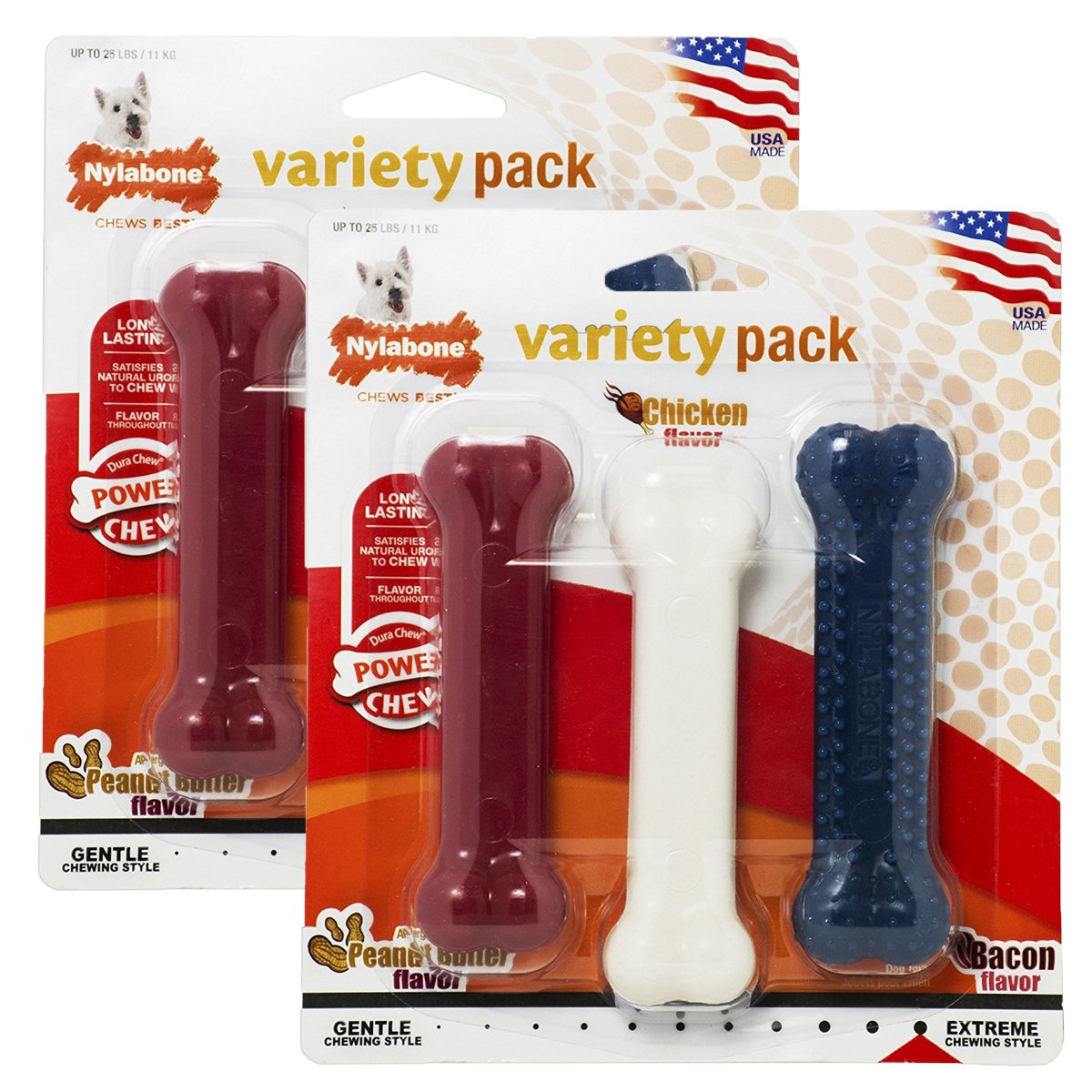 Nylabone Dura Chew Textured Toy, Peanut Butter/Chicken/Bacon