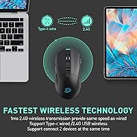 Vista 2 de DAREU EM901X - Mouse inalámbrico para juegos con base de carga RGB recargable, 12K DPI, 6 botones programables, sensor de alta precisión [300IPS]