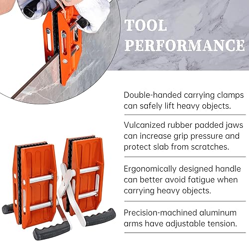 Miniatura 4 de SDRTOP Paquete de 2 abrazaderas de transporte de granito de doble mano, herramientas de elevaciÃ³n de 660 libras, abrazadera de transporte