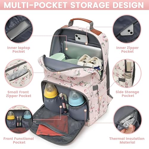 Miniatura 2 de Mochila para pañales, bolsas de pañales grandes para bebés con cambiador portátil para niños y niñas, bolsa de viaje multifunción para mamás, papás,