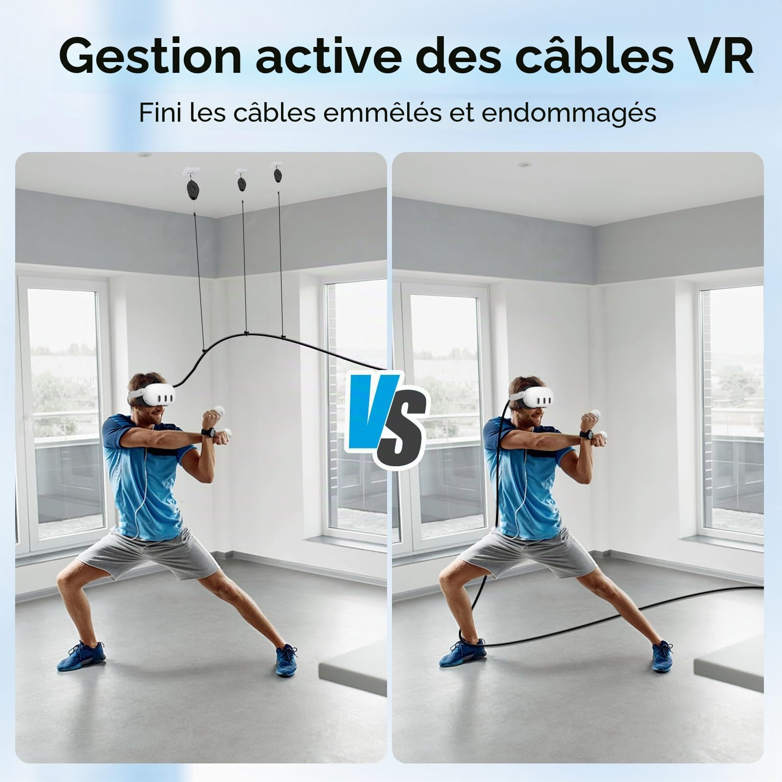 AMVR VR, système de poulie de Plafond rétractable pour Quest 3S/3/2/1/PSVR/PSVR 2/Rift/Rift S/Valve Index/HTC Vive/Vive Pro/HP Reverb G2 Link Cable (Noir)