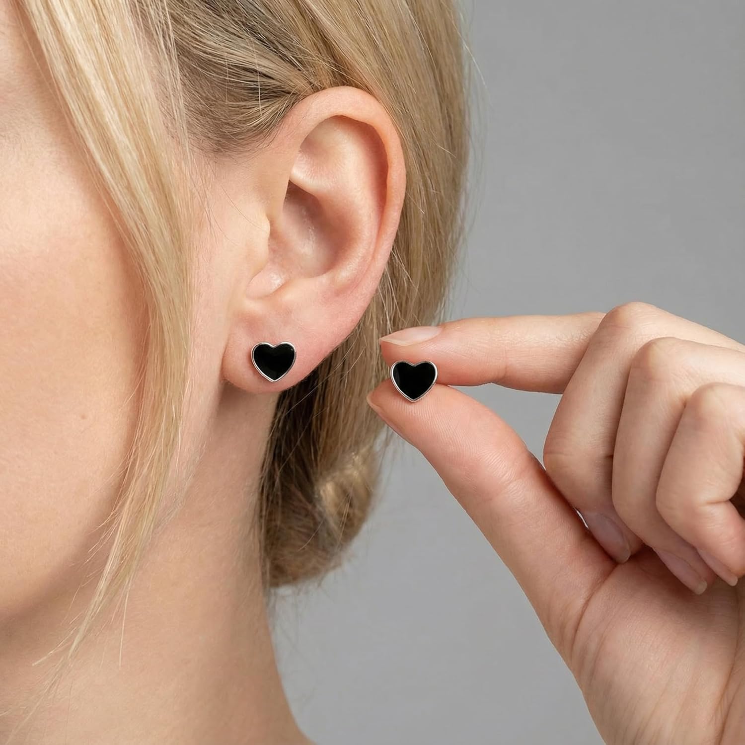 SLUYNZ Solid 925 Sterling Silver Black Heart Earrings Studs for Women Teens 8MM Heart Studs Earrings - Image 2