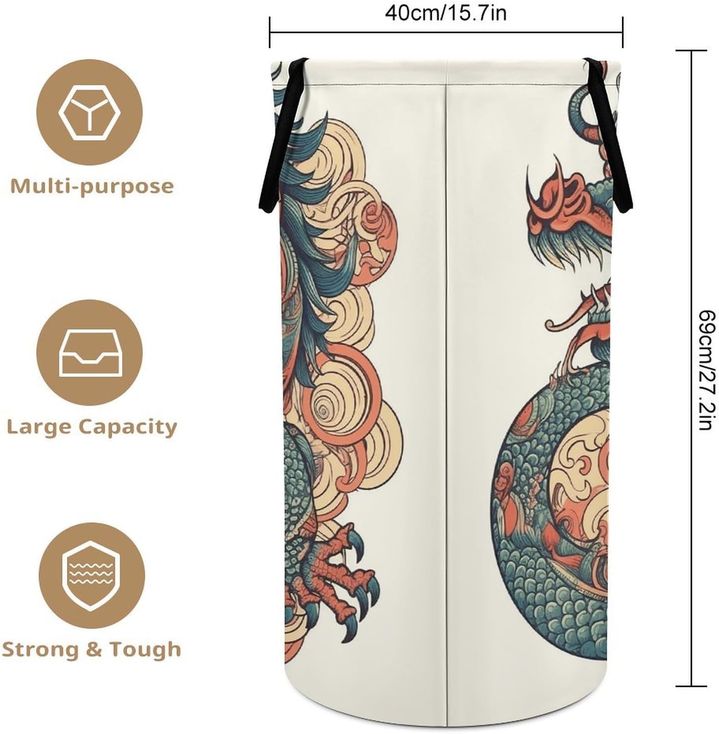 Red And Cyan Dragon Laundry Hamper Large Collapsible Laundry Basket with Handles Waterproof Clothes Hamper Portable Dirty Clothes Basket for Bedroom Laundry Room Closet Bathroom