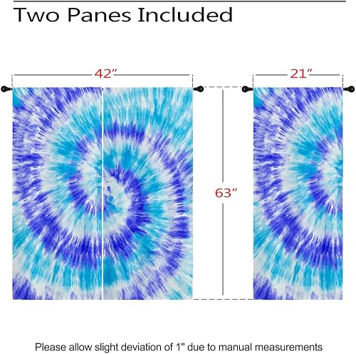 Miniatura 3 de Cortinas opacas de teñido anudado para niñas y niños, decoración del hogar, mandala azul degradado hippie con ojales en espiral, cortinas aislantes