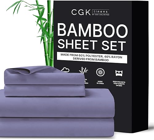 Miniatura 1 de Sábanas de tamaño matrimonial, sábanas refrescantes y transpirables, 60% poliéster, 40% rayón derivado del juego de sábanas de bambú, 300 hilos para