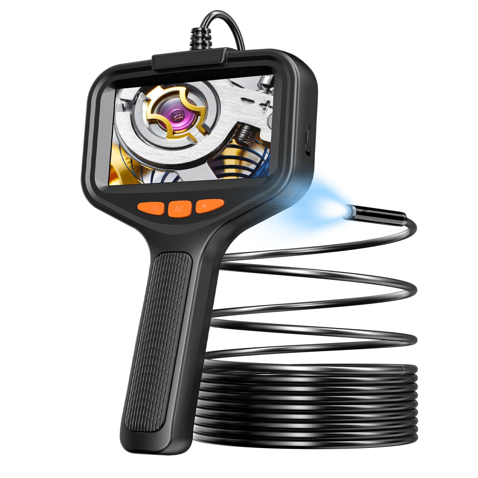 Endoscope Camera with 8 LED Light, 1080P HD Borescope with 4.3'' Screen, Semi-Rigid Cable, IP67 Waterproof Inspection Camera for Automotive, Plumbing, Drain, Pipe (5M (16.4FT))