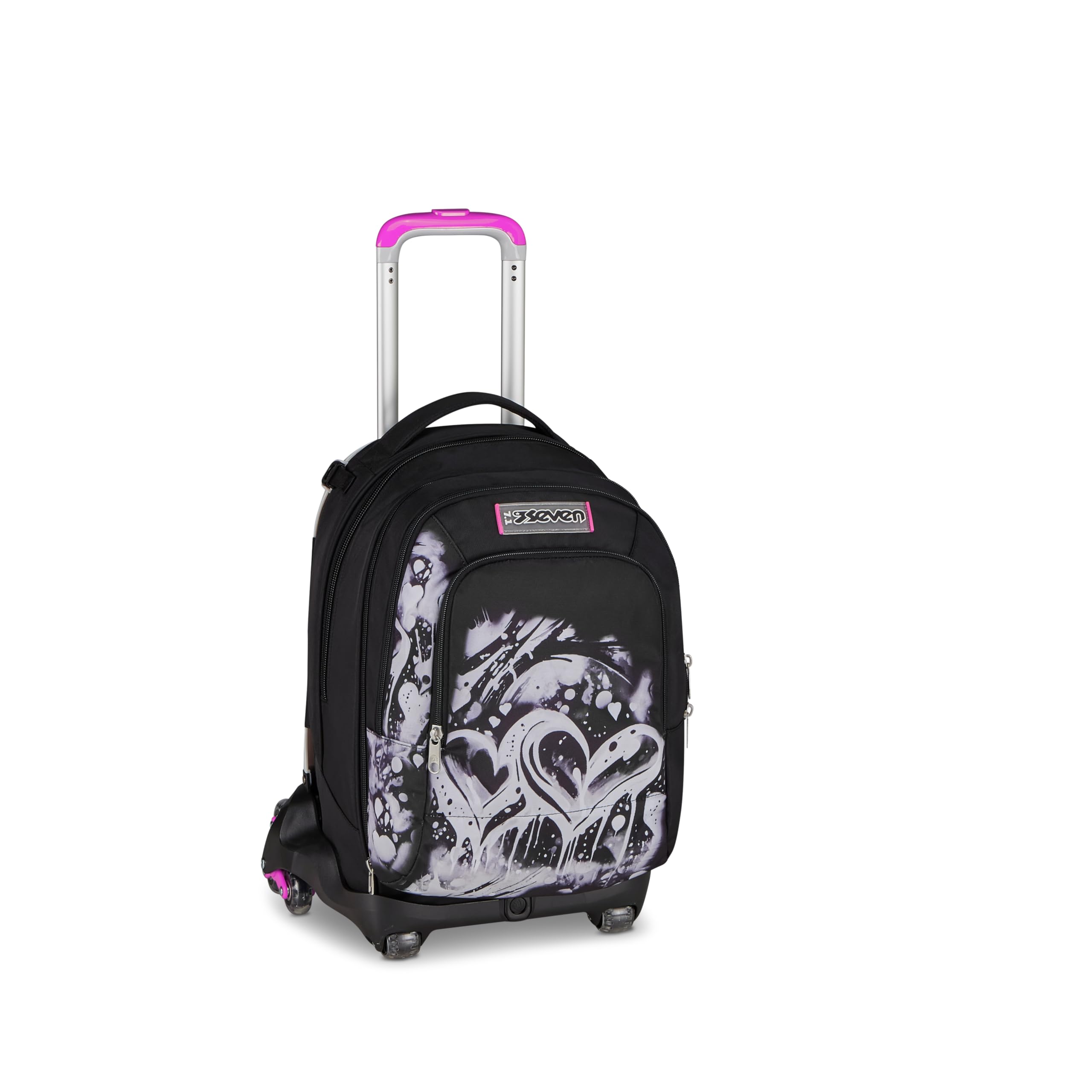 Seven Trolley Scuola Jack 8 Ruote Detach PLUMPY LINE GIRL, Nero, 43 L, Scomponibile, Zainetto staccabile, 4 in 1, Cross-over System, Tasche multifunzione, Scuola elementare e media, Bambini, Ragazzi