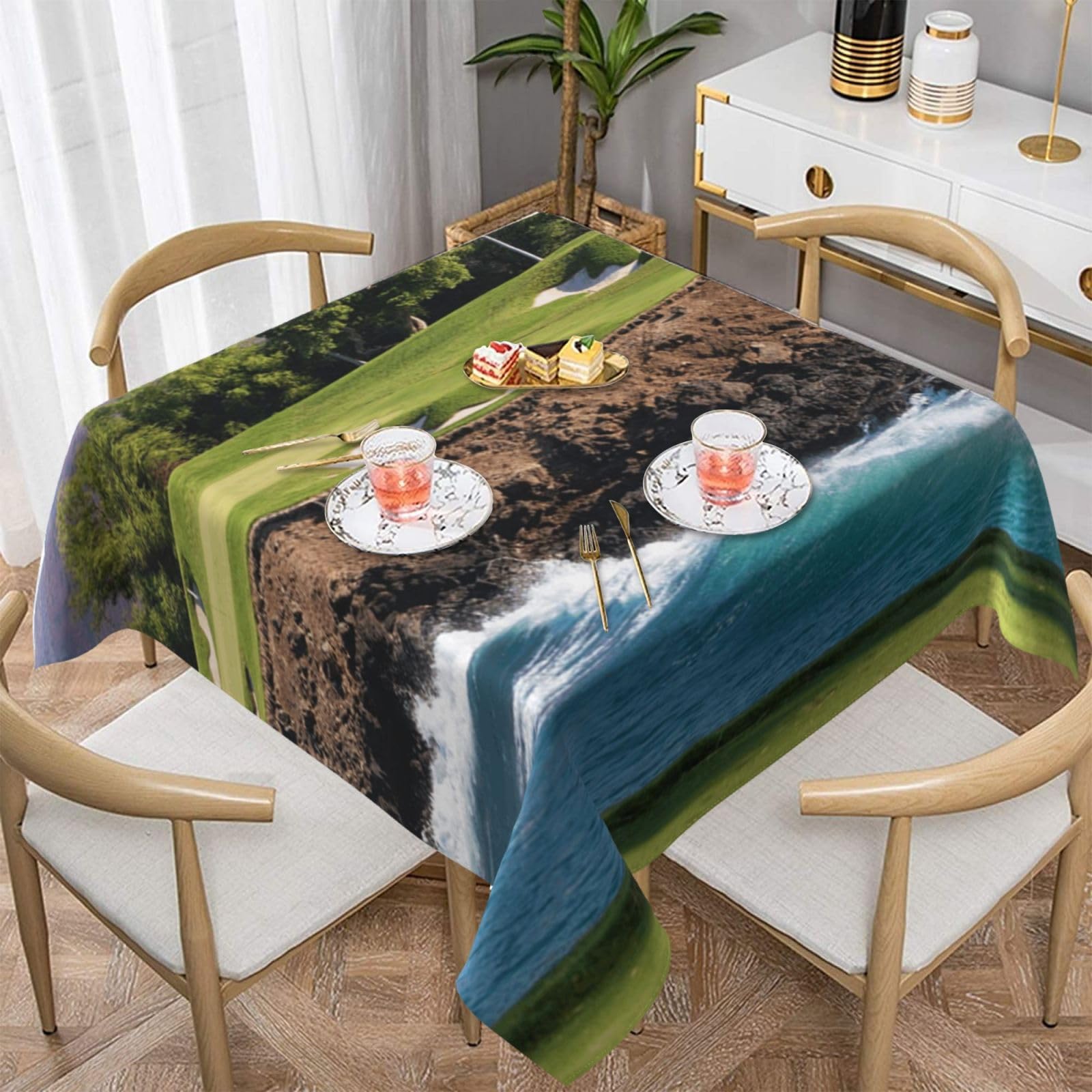 DCEHGEW Hawaii Beach Golf Course Prints Square Tablecloth 152x152 CM, Waterproof Fabric Table Cloth for Dining Table, Farmhouse Table Cover for Kitchen Dining Tabletop Decoration