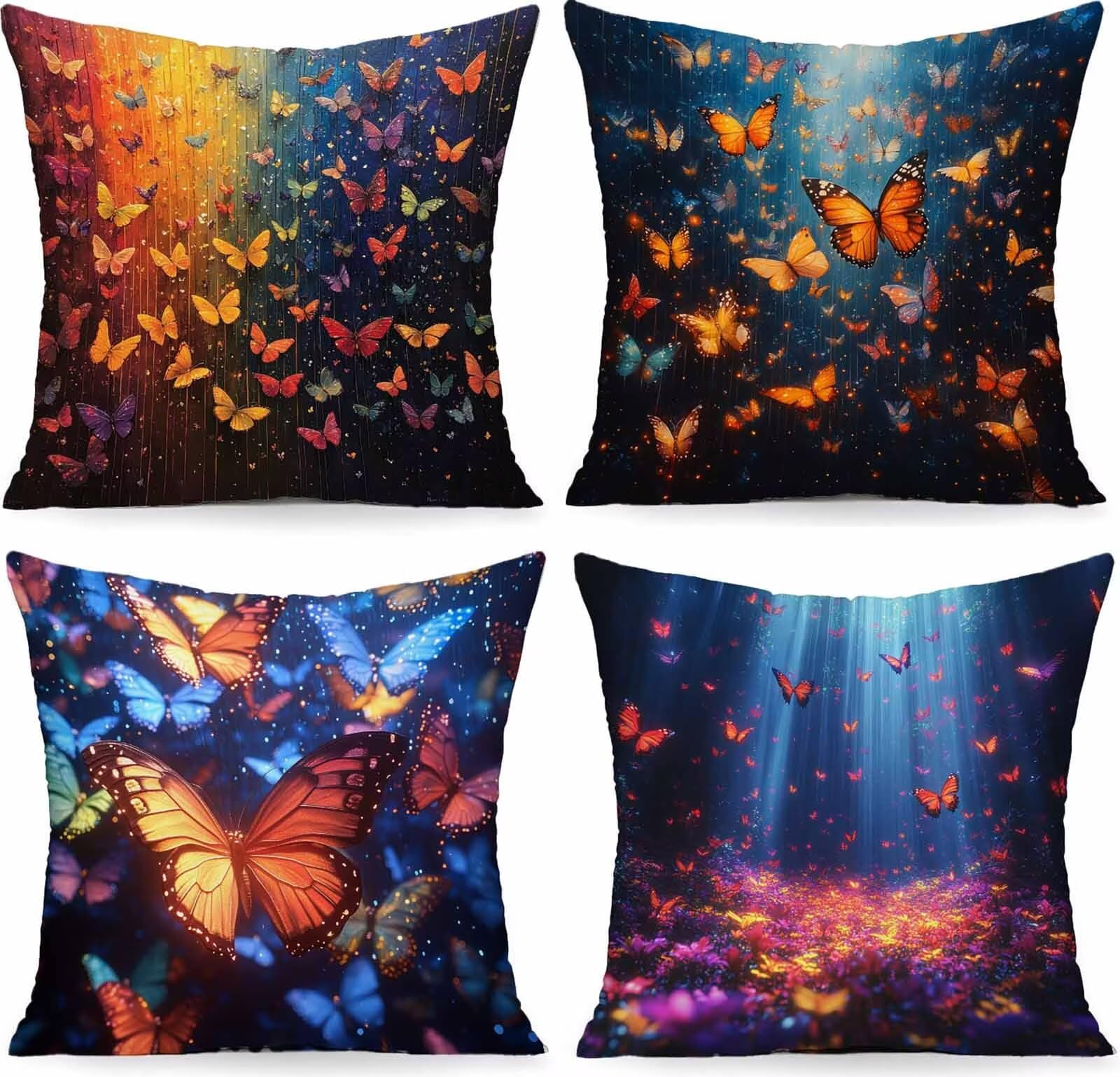 Coussin Canape Papillon Housse Coussin 80 x 80 cm Lot de 4, Jaune Coussin Exterieur Impermeable Carrée Lin Taie Oreiller Motifs Impression Recto Verso Conception pour Décoration Salon PjY5899 4-9