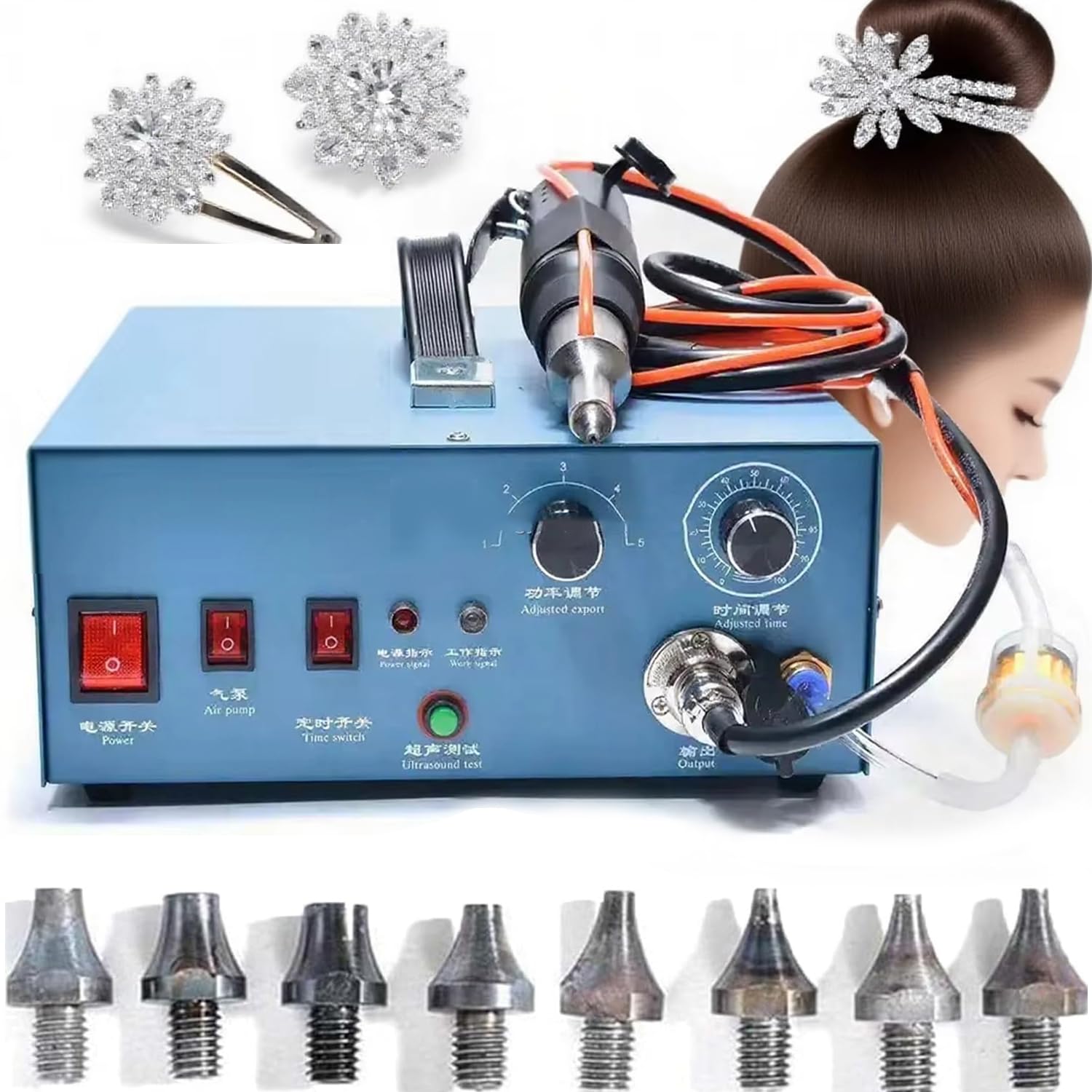 HTDRE Hot Fix Rhinestone Applicator, 500W Press Fixing Machine with 8 Drill Tips, 80pcs/Min Speed for DIY Accessories & Clothing Customization