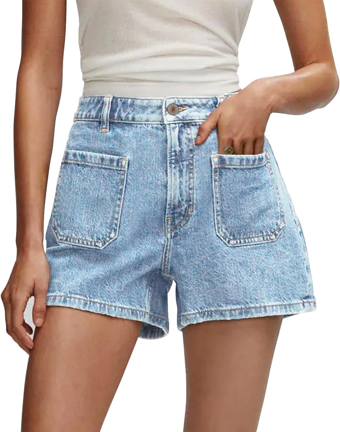 onlypuff Women Ripped Denim Shorts Distressed Mid Rise Stretchy Casual Jean Shorts