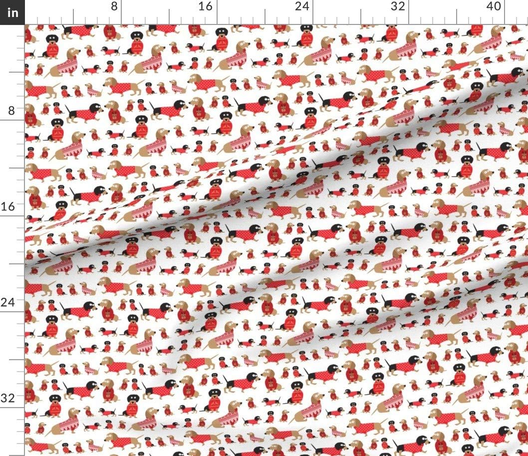 Spoonflower Fabric - Christmas Dachshund Red White Hound Dogs Sweater Winter Holiday Printed on Petal Signature Cotton Fabric by The Yard - Sewing Quilting Apparel Crafts Decor