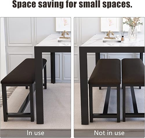 Miniatura 7 de DKLGG Juego de mesa de comedor para 4 mesa de cocina de mármol sintético con 2 bancos de comedor tapizados de piel sintética juego de mesa de