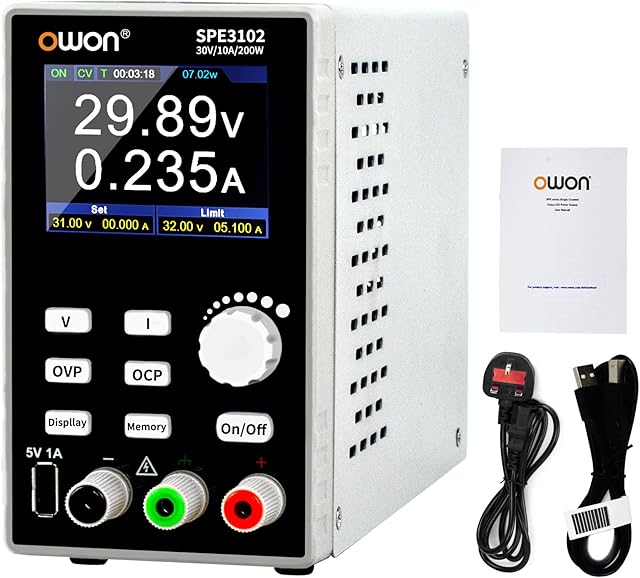 OWON 3102 DC Power Supply Variable, 200W,30V /10A Adjustable Switching Regulated High Precision with USB Port Output Enable/Disable Button Digital Bench Lab Power Supply