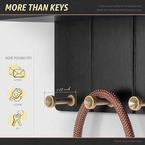 Miniatura 4 de Rebee Vision Soporte de pared pequeño para llaves - Soporte decorativo para llaves y correo de 8 pulgadas para pared con estante y 4 ganchos