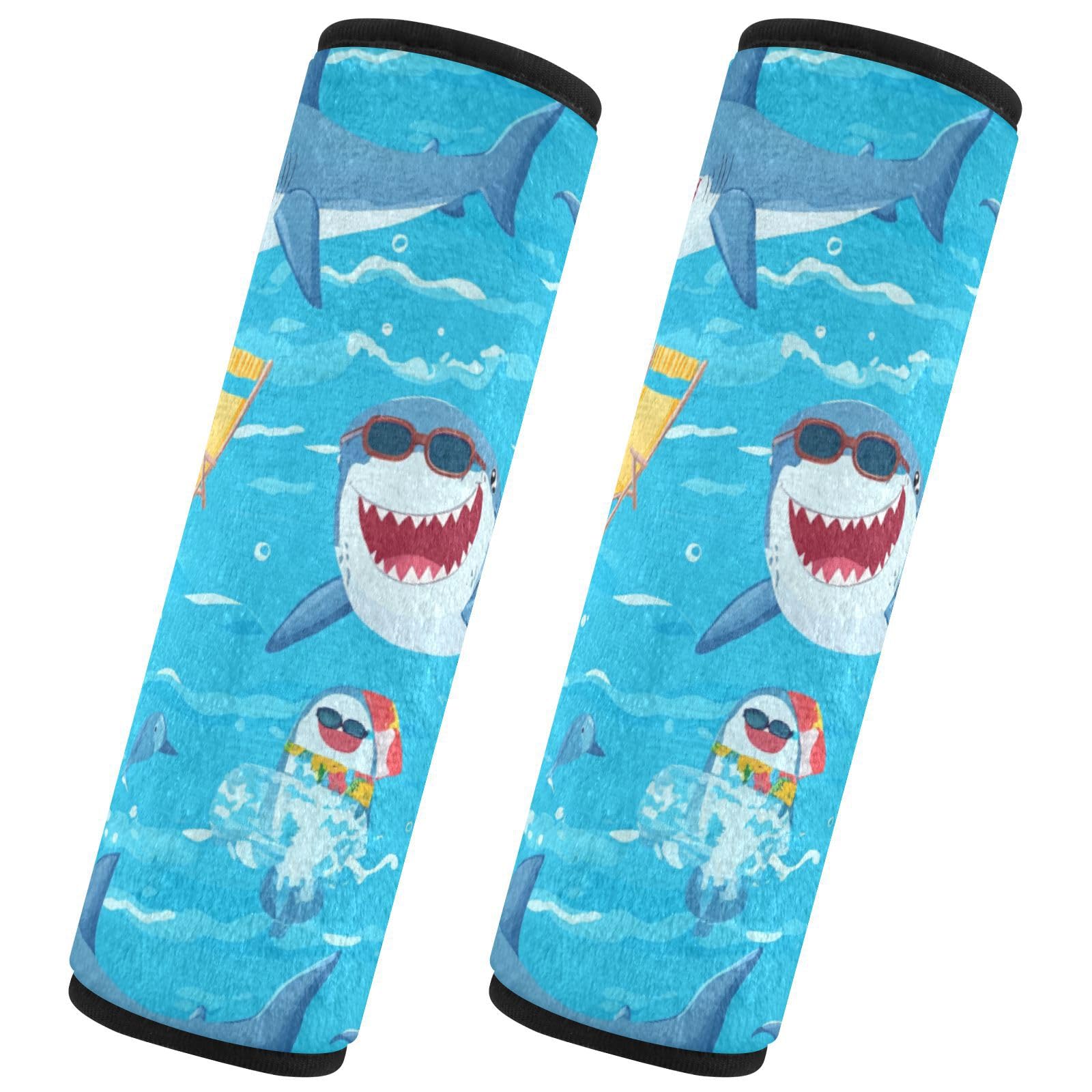 Seat Belt Covers 2 Pack Sharks Car Seat Strap Covers Super Soft Multiple Poses Car Seat Neck Cover for Boys Girls Adults Babies S
