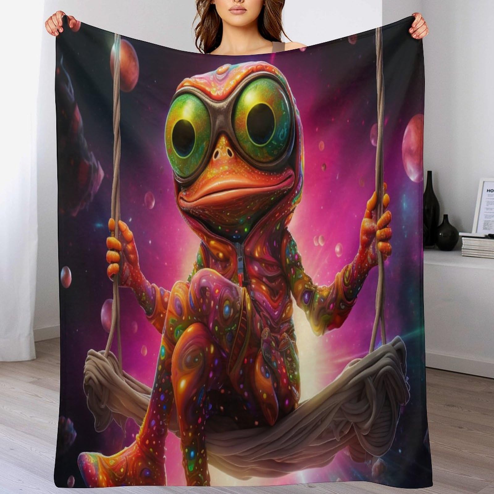 Couverture grenouille plaid en flannel de 150x200cm pour lit canapé et voyage