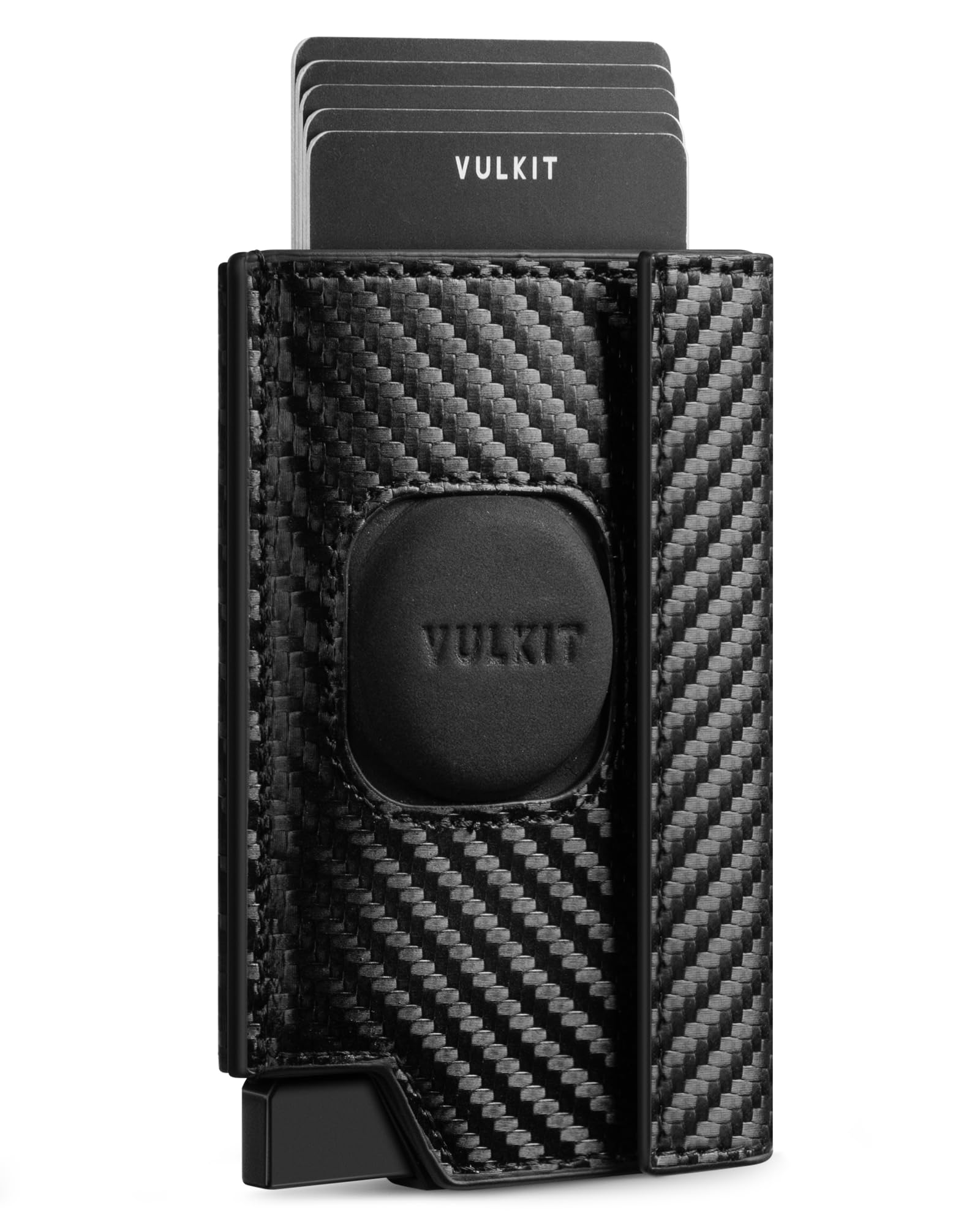 VULKIT Mens Wallet RFID Blocking with Airtag Cover, Pop-Up Credit Card Ejector, ID Window and Coin Pocket, Magnetic Closure, Gift Box Packed, Carbon