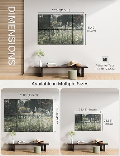 Vista 5 de Paneles acústicos de arte para pared, paneles de pared insonorizados de 47 x 31 pulgadas, paquete de 8 con 50 pestañas adhesivas extraíbles seguras