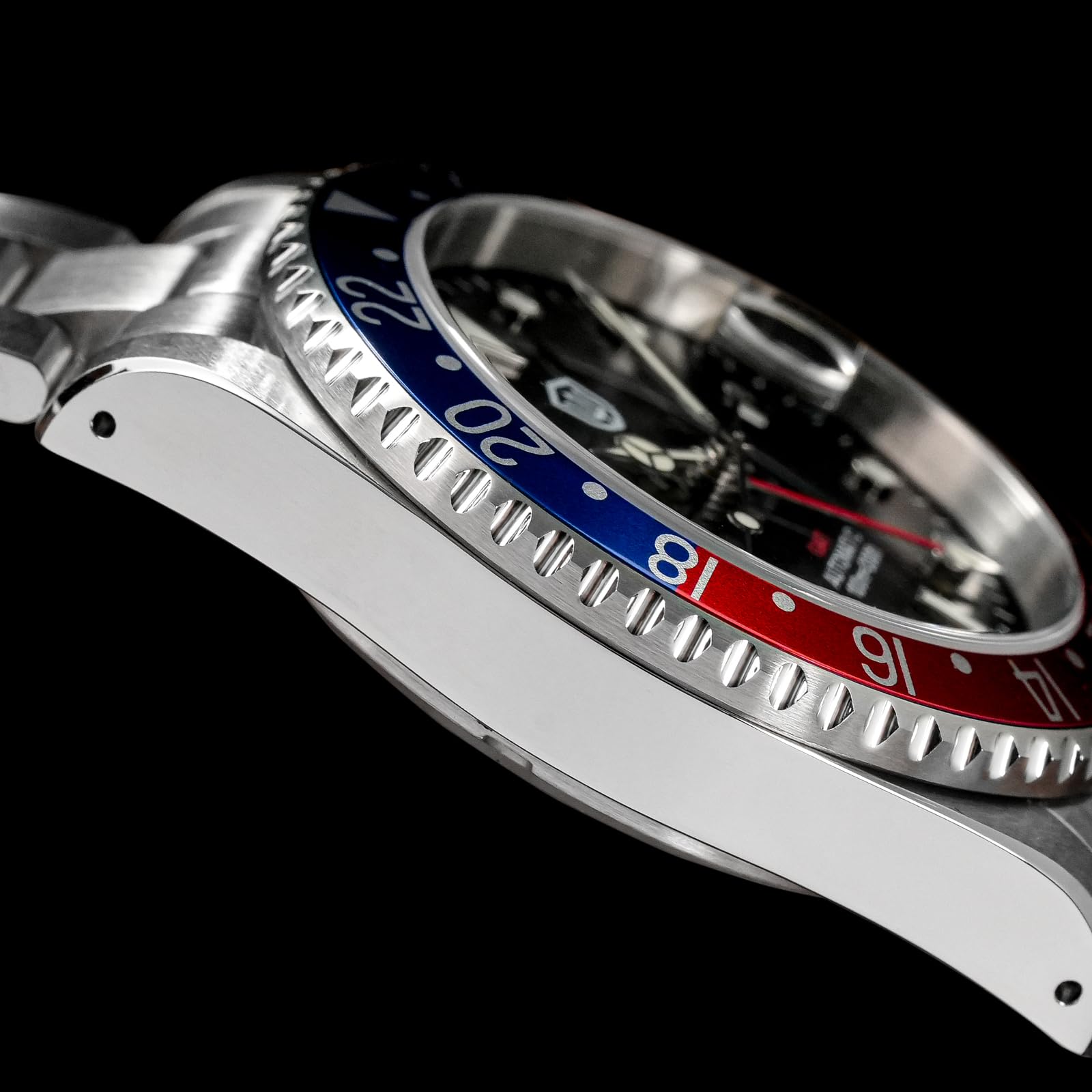 watchdives Reloj GMT para Hombre WD0014, Reloj de Buceo con Dos Zonas horarias, NH34, Reloj de Pulsera automático Vintage, 40 mm, Bisel de Aluminio