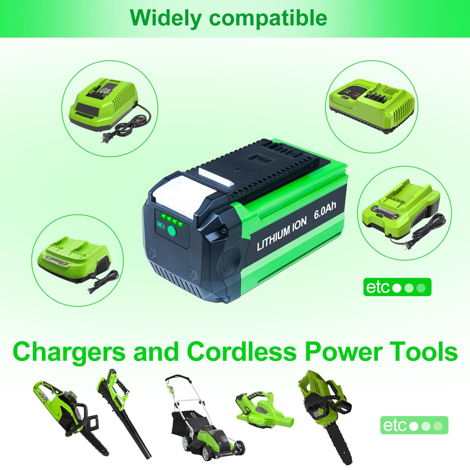 6000mAh Substituição para Greenworks 40V Batteria Completamente compatibile con accessori Greenworks G-MAX 40V per motoseghe