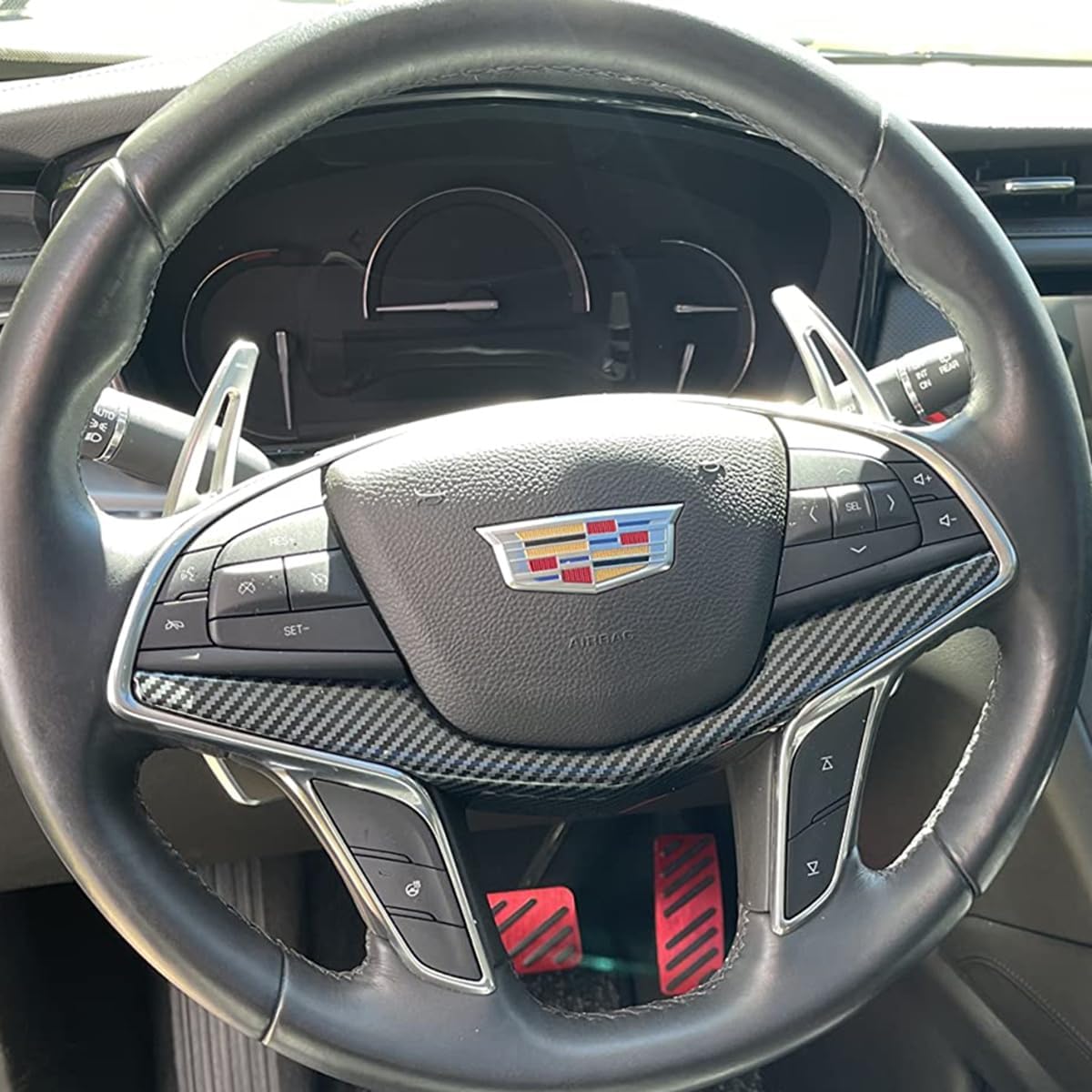 Sport Style Carbon Fiber Print Steering Wheel Trim for Cadillac XT5 CT6 2017 2018 2019 2020 2021 2022 2023 2024