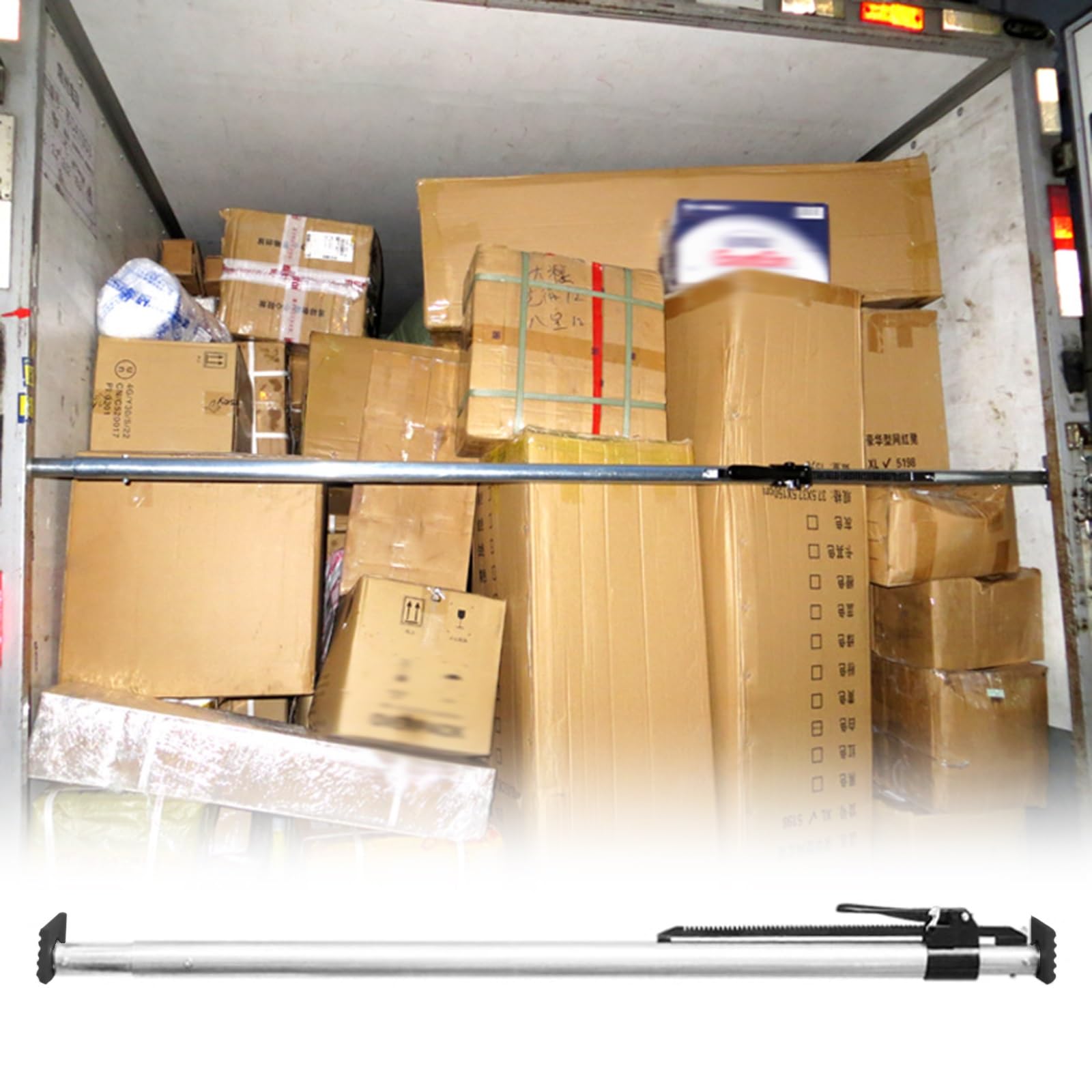 Wytrzymałe regulowane stalowe drążki ładunkowe, zestaw 4 sztuk, drążki stabilizujące z grzechotką 200-271 cm, nośność 499 kg, trwałe zamki ładunkowe do bezpiecznego transportu ciężarówek