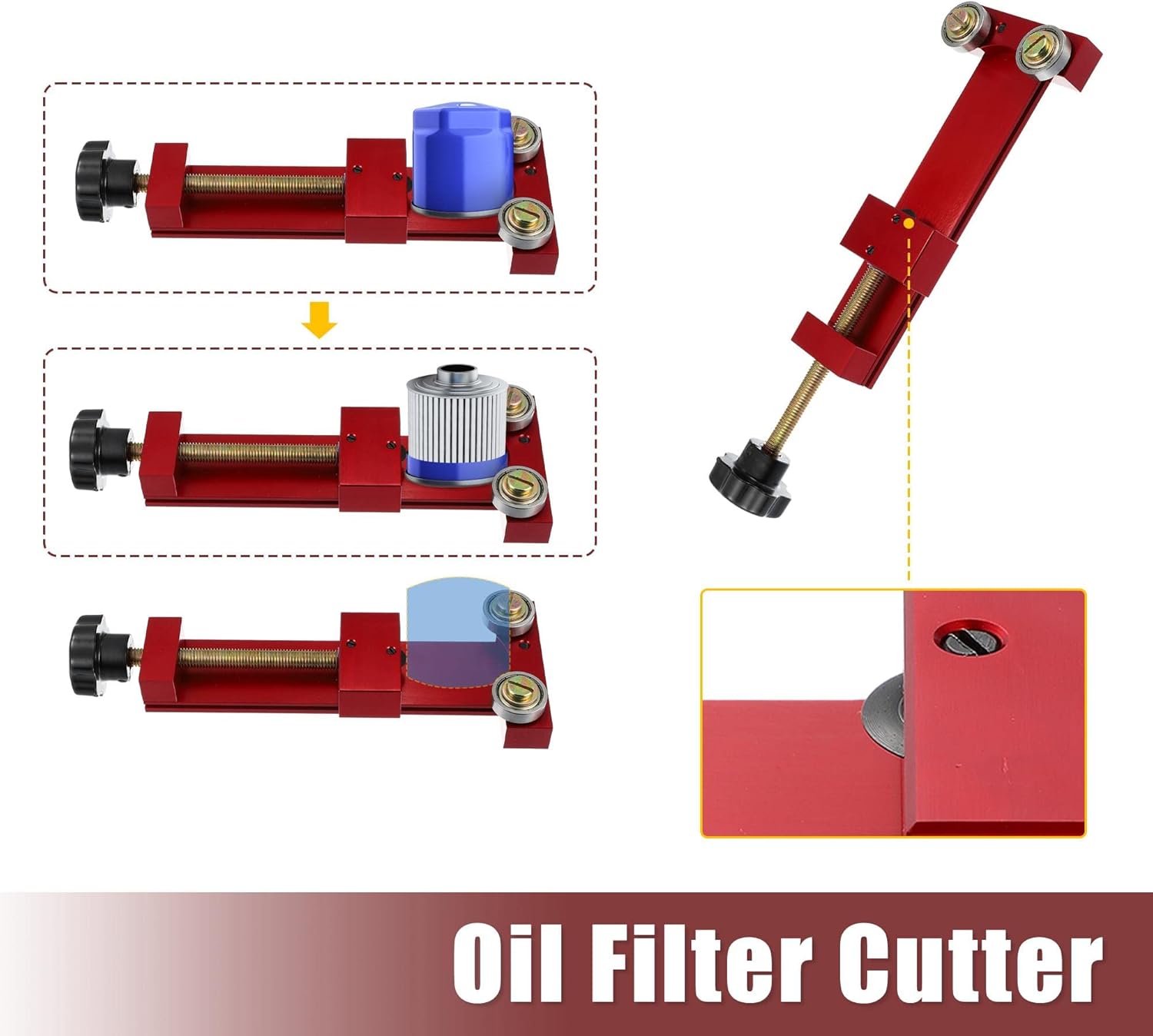 X AUTOHAUX Universal 66490 Oil Filter Cutter Fuel Filters Inspection Tool for Filter Cutting Range 1-3/4" to 5-3/4" Stainless Steel Red
