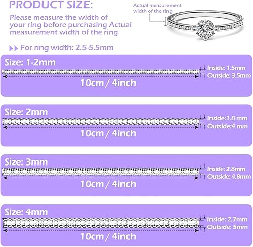 Miniatura 3 de 100 piezas de ajuste de tamaño de anillo para anillos sueltos con herramienta de medición de tamaño de anillo, protectores de anillo invisibles