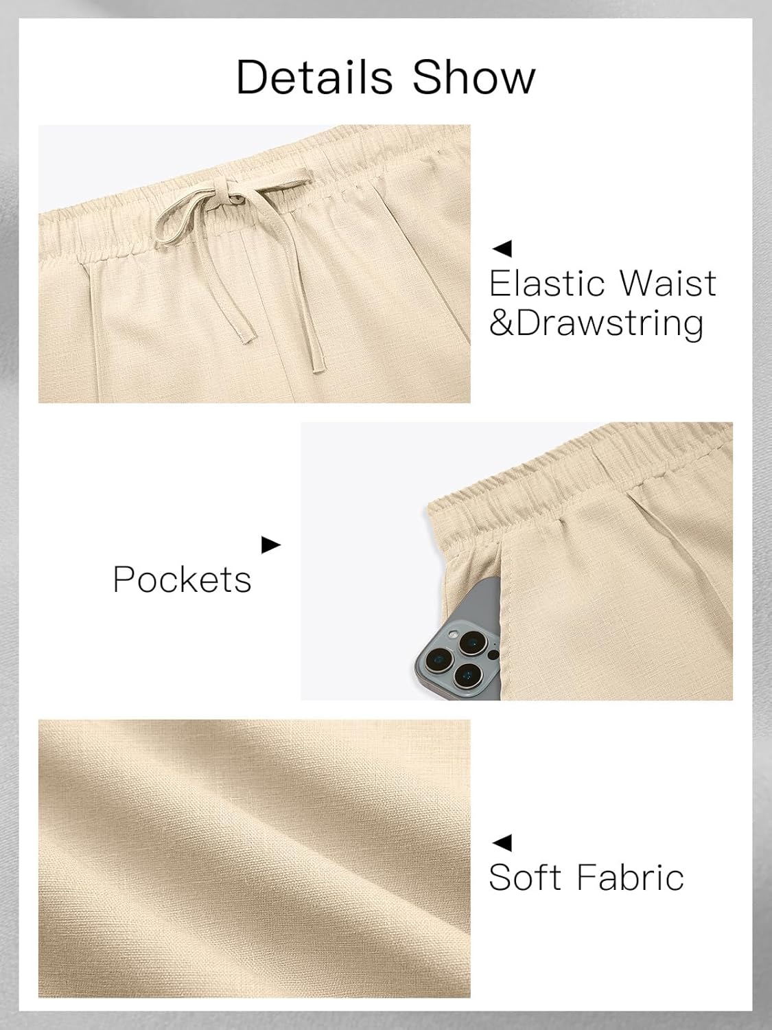 Makkrom Mens Casual Pants Elastic Waist Drawstring Lightweight Summer Loose Beach Straight Leg Pants with Pockets - Image 5