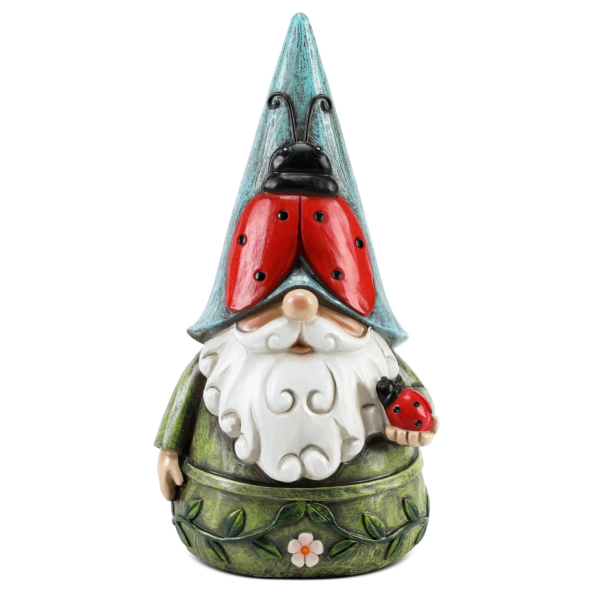 Ladybug Garden Gnome Ornament, Whimsical Outdoor Elf Statue & Dwarf Sculpture for Patio Yard Lawn Rockery, Unique Garden Gifts for Mum Women, Weatherproof Resin Figurine, 18.5cm