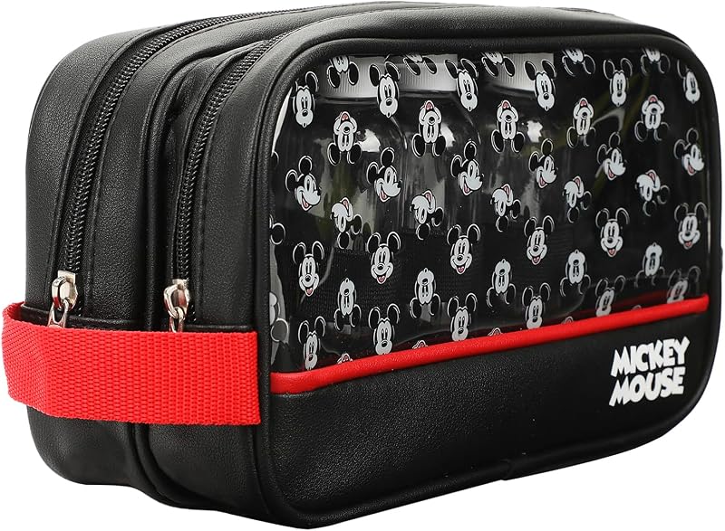 Necessaire de viagem Bioworld Disney Mickey Mouse com 2 compartimentos e 3 frascos