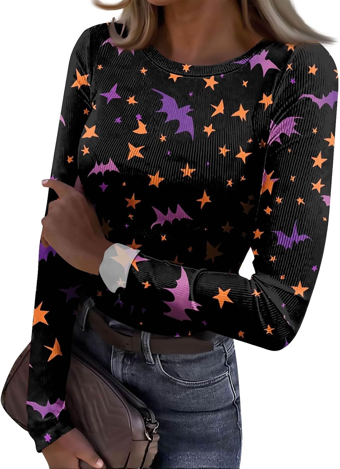 Women Halloween Fall Long Sleeve Crewneck Graphic Shirts | Spring Tops Women, Fitted Long Sleeve Shirt Women, Long Graphic Tees for Women, Office Wear Women, Camisas De