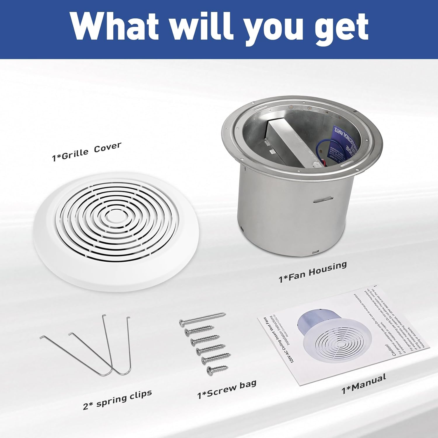 V2262-50 7 Inch Bathroom Exhaust Fan,1.0 Sones,50 CFM,7" Ceiling Exhaust Fan, for 8 Inch Rough-in Opening, Mobile Home Exhaust Ventilation Fan, Suit for Bathroom, Laundry Room, Kitchen & Garage